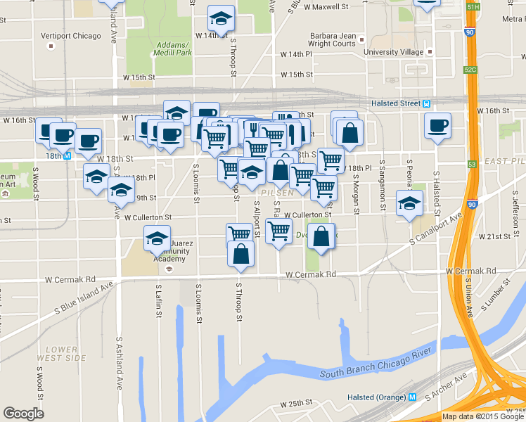 map of restaurants, bars, coffee shops, grocery stores, and more near in Chicago