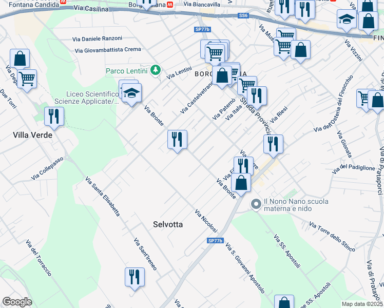 map of restaurants, bars, coffee shops, grocery stores, and more near 43 Via Cammarata in Roma