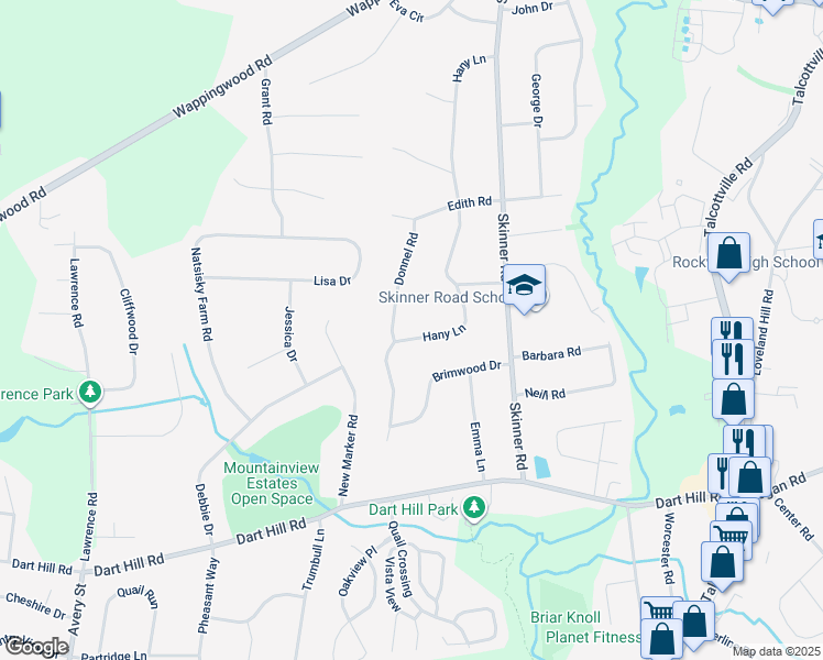map of restaurants, bars, coffee shops, grocery stores, and more near 28 Donnel Road in Vernon