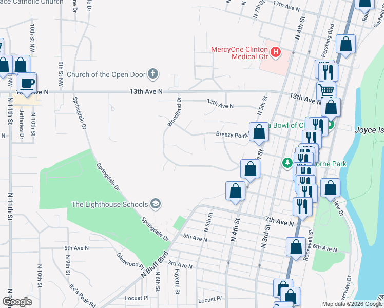 map of restaurants, bars, coffee shops, grocery stores, and more near 501 Worth Court in Clinton