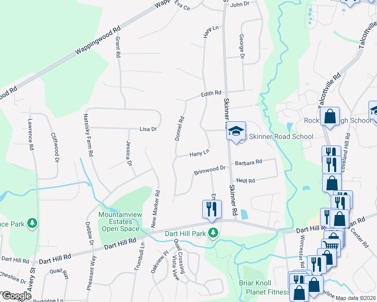 map of restaurants, bars, coffee shops, grocery stores, and more near 28 Donnel Road in Vernon