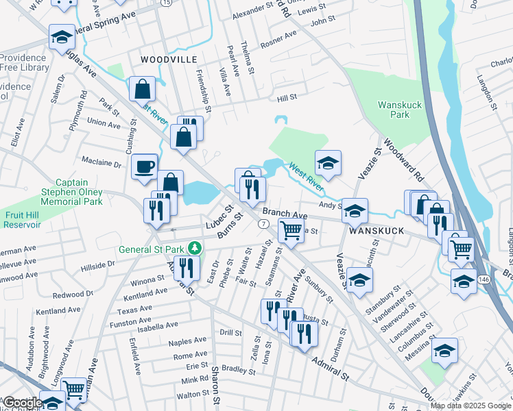 map of restaurants, bars, coffee shops, grocery stores, and more near in Providence