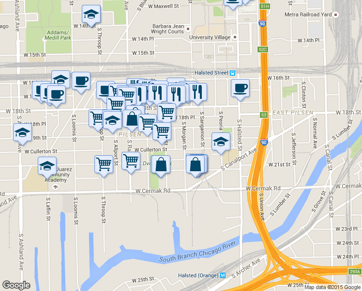 map of restaurants, bars, coffee shops, grocery stores, and more near in Chicago