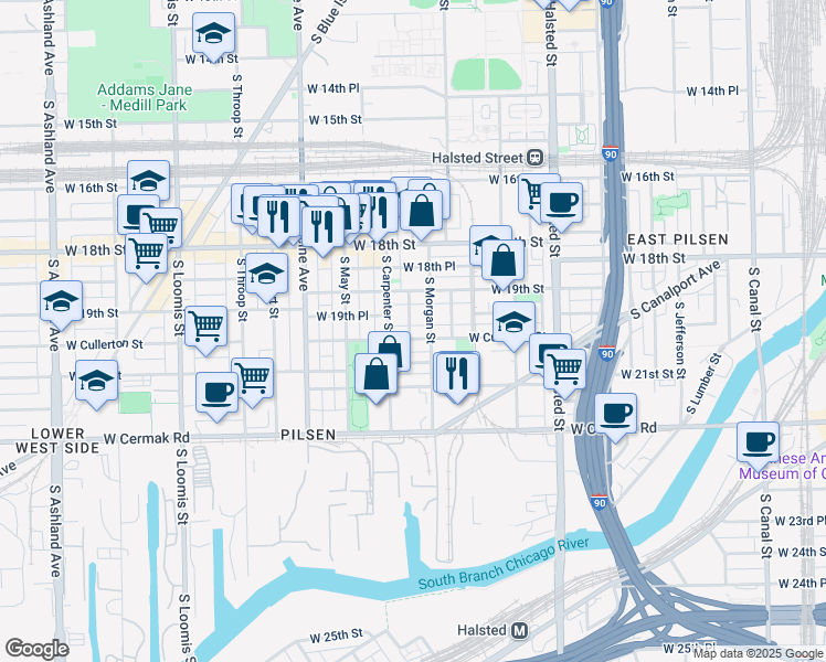 map of restaurants, bars, coffee shops, grocery stores, and more near in Chicago