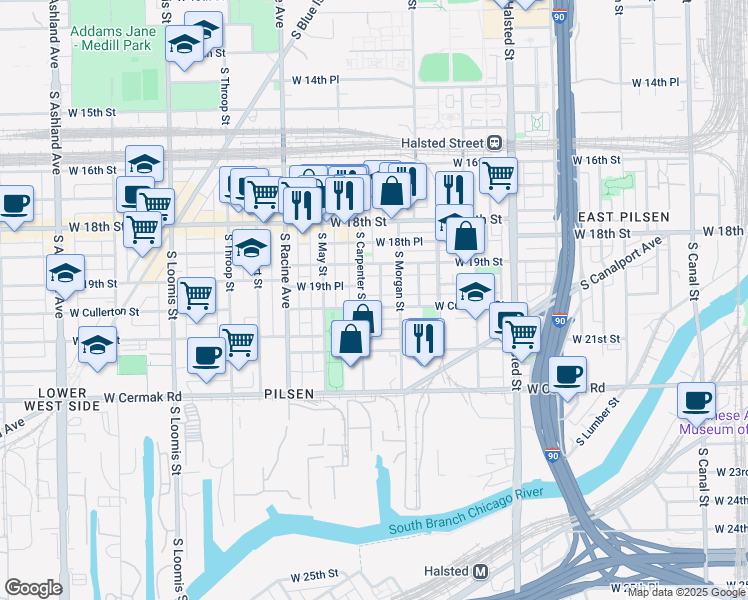 map of restaurants, bars, coffee shops, grocery stores, and more near in Chicago