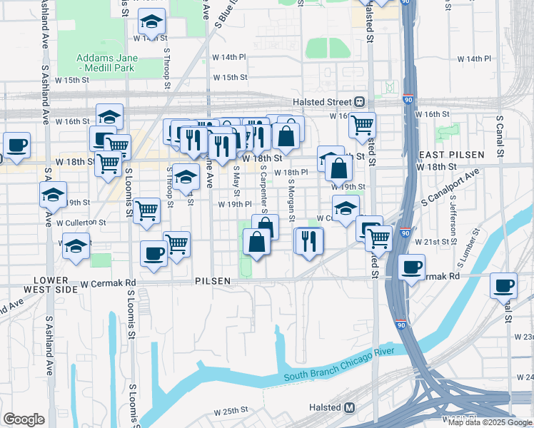 map of restaurants, bars, coffee shops, grocery stores, and more near in Chicago