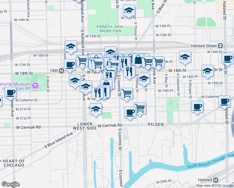 map of restaurants, bars, coffee shops, grocery stores, and more near in Chicago