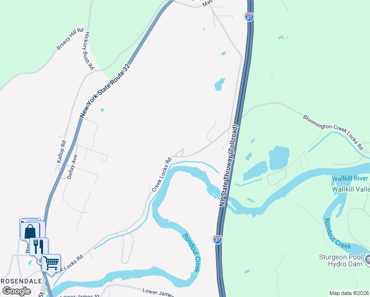 map of restaurants, bars, coffee shops, grocery stores, and more near 279 Creek Locks Road in Rosendale