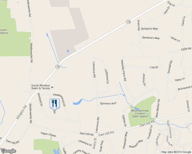 map of restaurants, bars, coffee shops, grocery stores, and more near 44 Hitchcock Way in South Windsor
