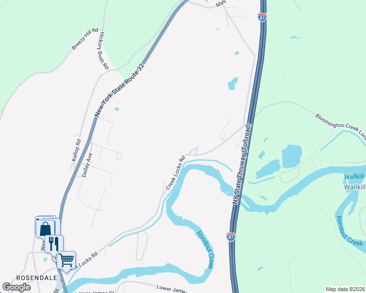 map of restaurants, bars, coffee shops, grocery stores, and more near 279 Creek Locks Road in Rosendale