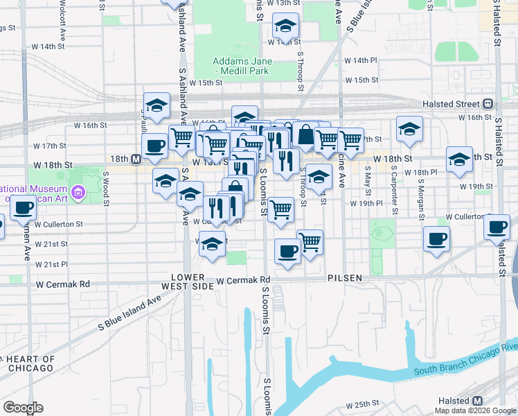 map of restaurants, bars, coffee shops, grocery stores, and more near in Chicago
