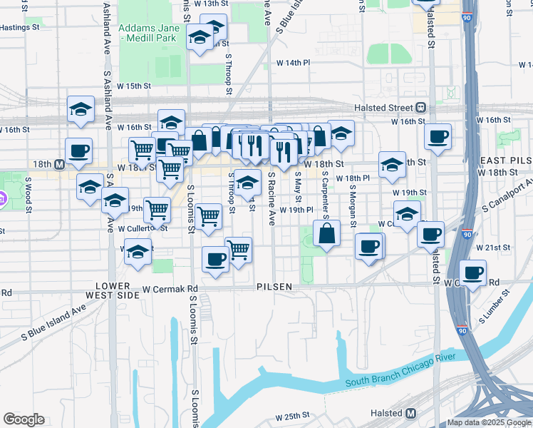 map of restaurants, bars, coffee shops, grocery stores, and more near in Chicago