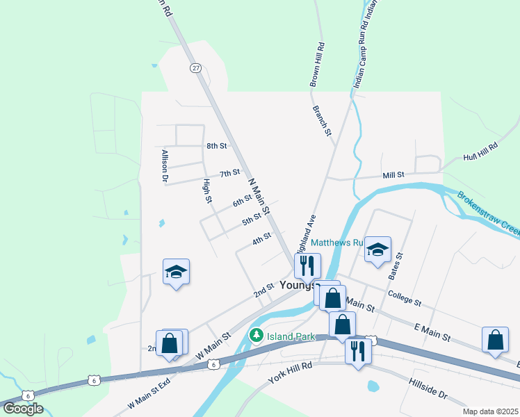 map of restaurants, bars, coffee shops, grocery stores, and more near 507 North Main Street in Youngsville