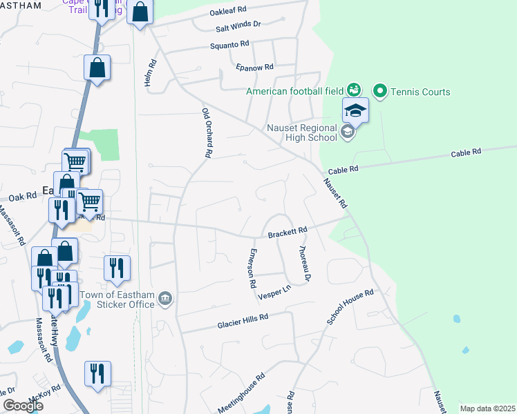 map of restaurants, bars, coffee shops, grocery stores, and more near 160 Captain Penniman Road in Eastham