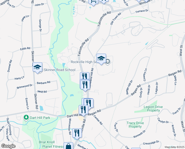 map of restaurants, bars, coffee shops, grocery stores, and more near 49 Loveland Hill Road in Vernon