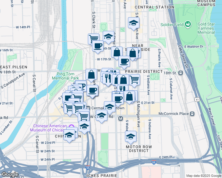 map of restaurants, bars, coffee shops, grocery stores, and more near in Chicago