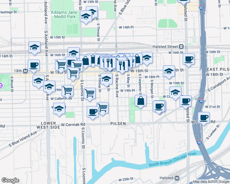 map of restaurants, bars, coffee shops, grocery stores, and more near in Chicago