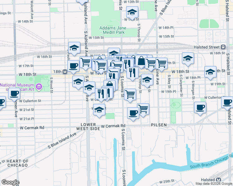 map of restaurants, bars, coffee shops, grocery stores, and more near in Chicago