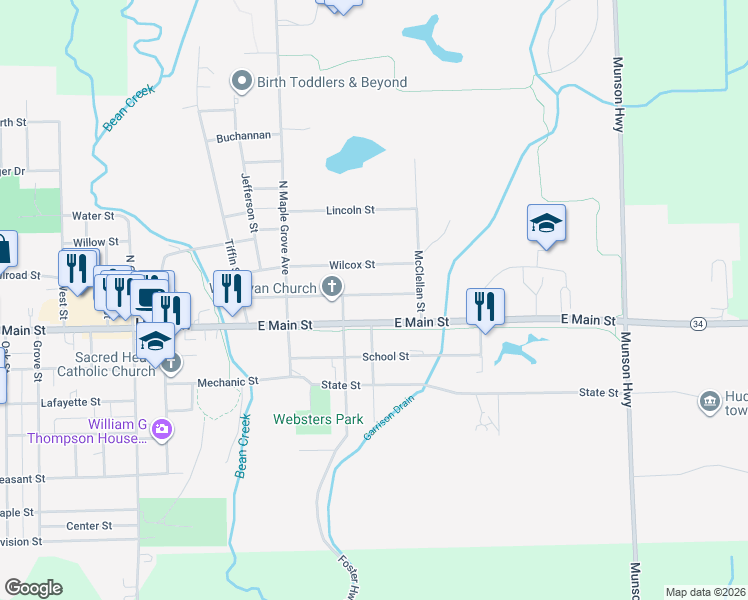 map of restaurants, bars, coffee shops, grocery stores, and more near 311 Hill Street in Hudson