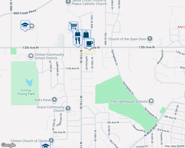 map of restaurants, bars, coffee shops, grocery stores, and more near 1001 11th Avenue North in Clinton