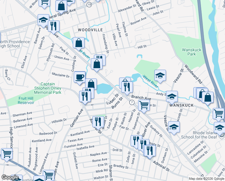map of restaurants, bars, coffee shops, grocery stores, and more near 1081 Douglas Avenue in Providence