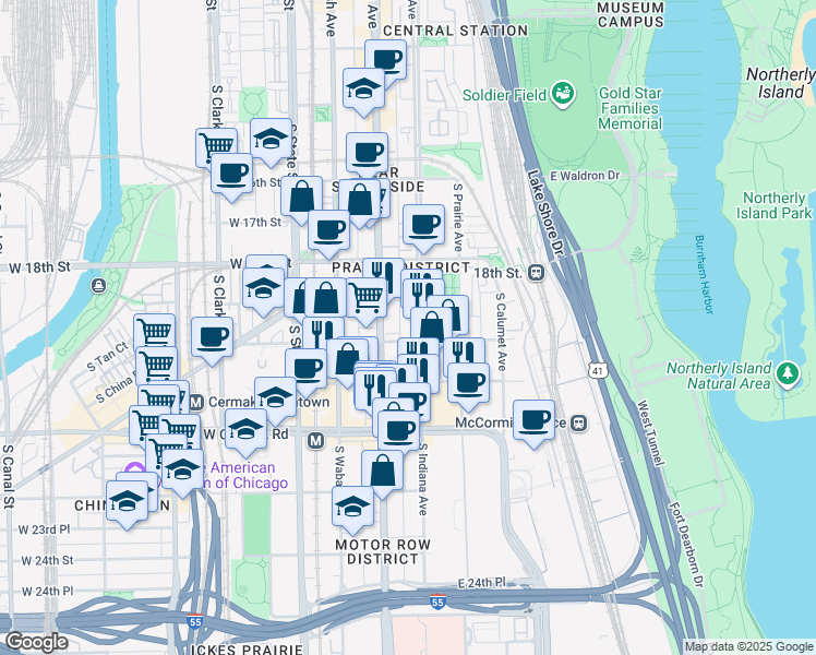 map of restaurants, bars, coffee shops, grocery stores, and more near in Chicago