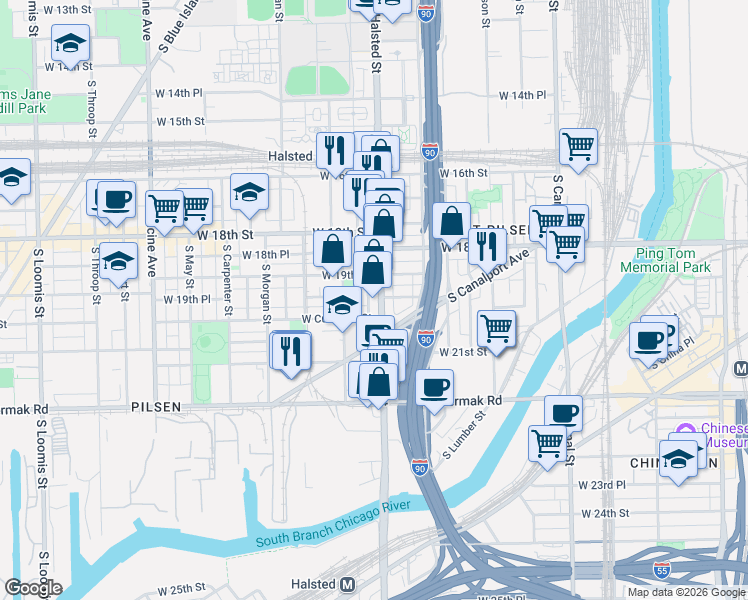 map of restaurants, bars, coffee shops, grocery stores, and more near in Chicago