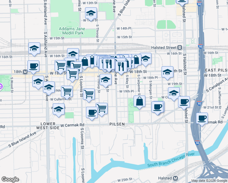 map of restaurants, bars, coffee shops, grocery stores, and more near in Chicago