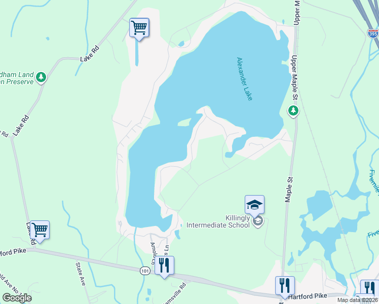 map of restaurants, bars, coffee shops, grocery stores, and more near 56 Island Road in Killingly