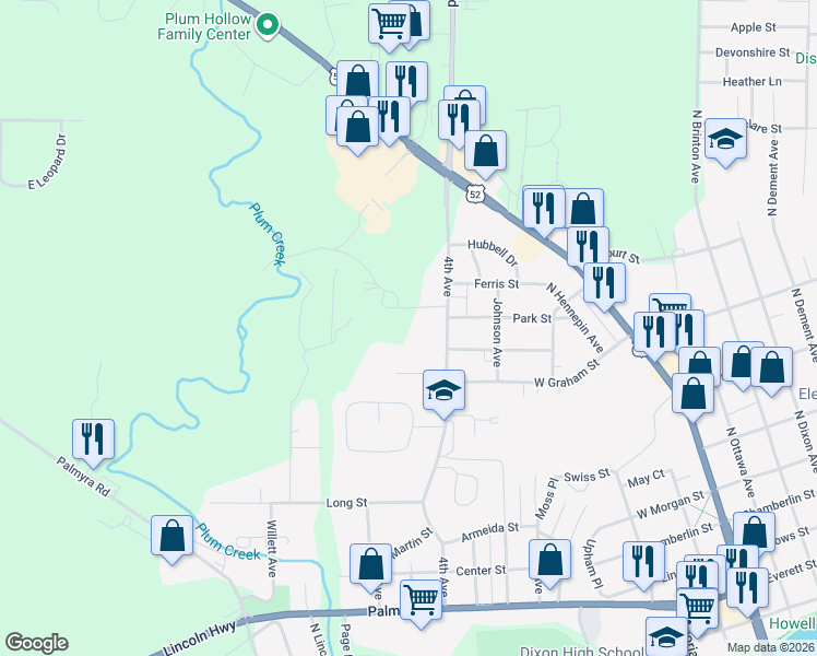 map of restaurants, bars, coffee shops, grocery stores, and more near 1023 4th Avenue in Dixon