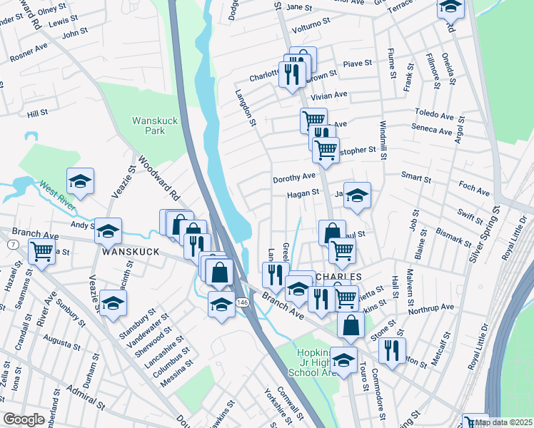 map of restaurants, bars, coffee shops, grocery stores, and more near 204 Greeley Street in Providence