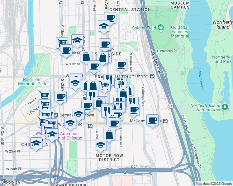 map of restaurants, bars, coffee shops, grocery stores, and more near in Chicago