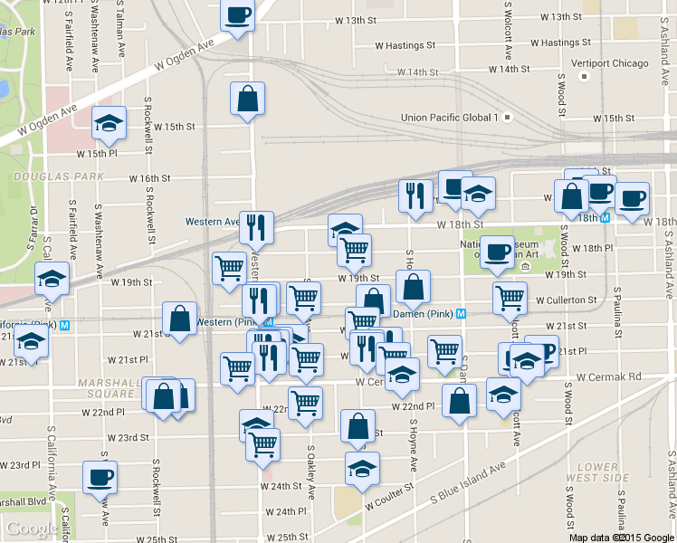 map of restaurants, bars, coffee shops, grocery stores, and more near 2240 West 19th Street in Chicago