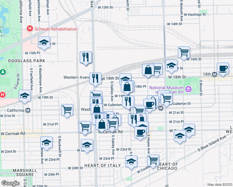 map of restaurants, bars, coffee shops, grocery stores, and more near 2240 West 19th Street in Chicago