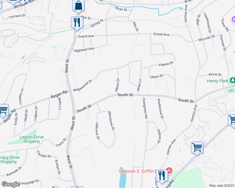 map of restaurants, bars, coffee shops, grocery stores, and more near 4 Alpert Drive in Vernon