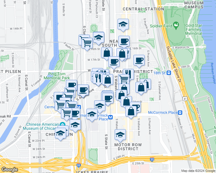 map of restaurants, bars, coffee shops, grocery stores, and more near in Chicago