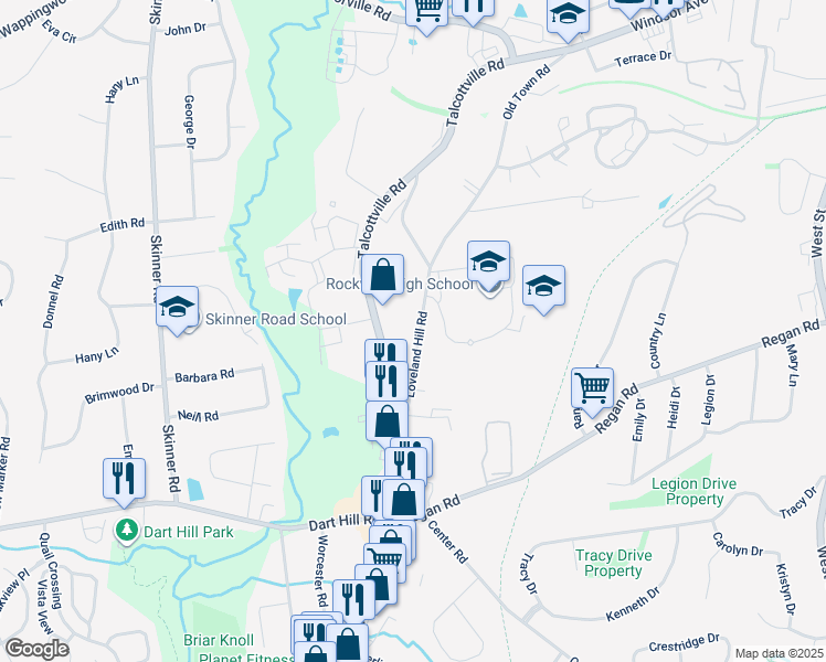 map of restaurants, bars, coffee shops, grocery stores, and more near 49 Loveland Hill Road in Vernon