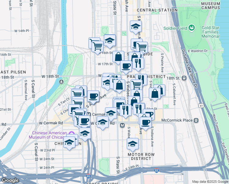 map of restaurants, bars, coffee shops, grocery stores, and more near in Chicago
