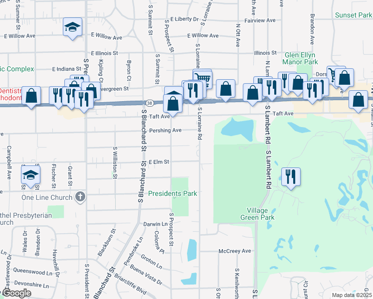 map of restaurants, bars, coffee shops, grocery stores, and more near 1702 Wilson Avenue in Wheaton