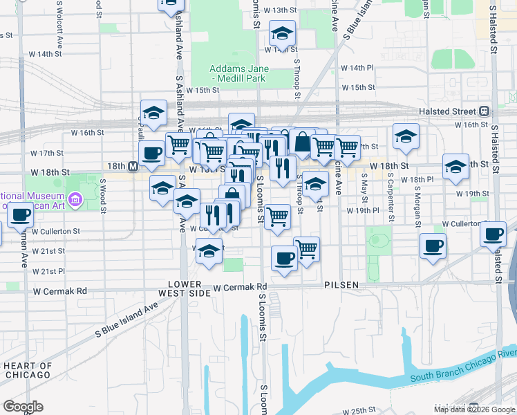 map of restaurants, bars, coffee shops, grocery stores, and more near in Chicago
