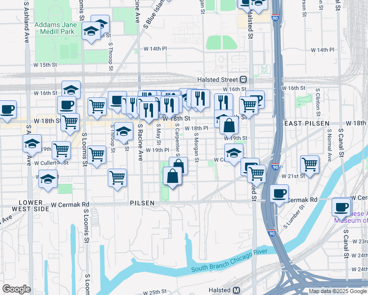 map of restaurants, bars, coffee shops, grocery stores, and more near in Chicago
