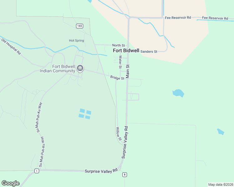 map of restaurants, bars, coffee shops, grocery stores, and more near 404 Willow Street in Fort Bidwell