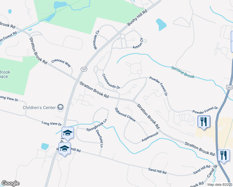 map of restaurants, bars, coffee shops, grocery stores, and more near 4 Carson Way in Simsbury