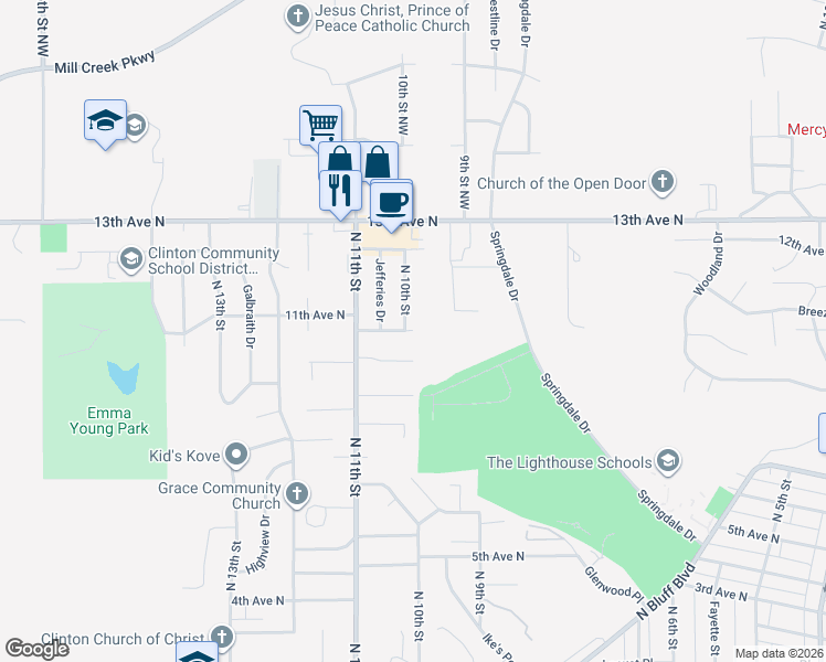 map of restaurants, bars, coffee shops, grocery stores, and more near 901 11th Avenue North in Clinton