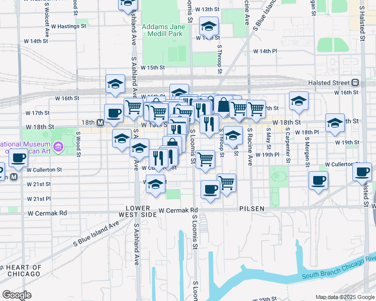 map of restaurants, bars, coffee shops, grocery stores, and more near in Chicago