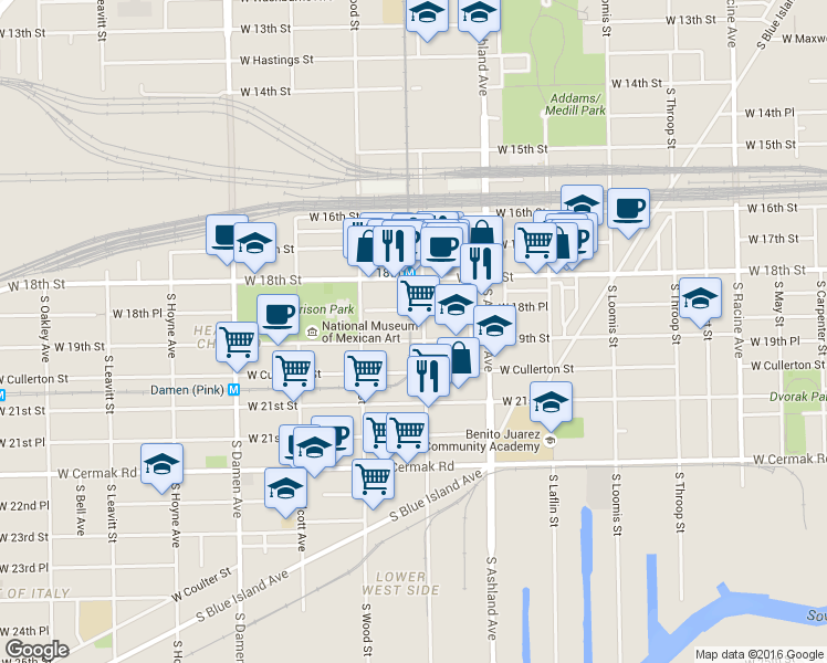 map of restaurants, bars, coffee shops, grocery stores, and more near in Chicago