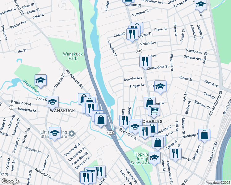 map of restaurants, bars, coffee shops, grocery stores, and more near 20 Newbury Street in Providence