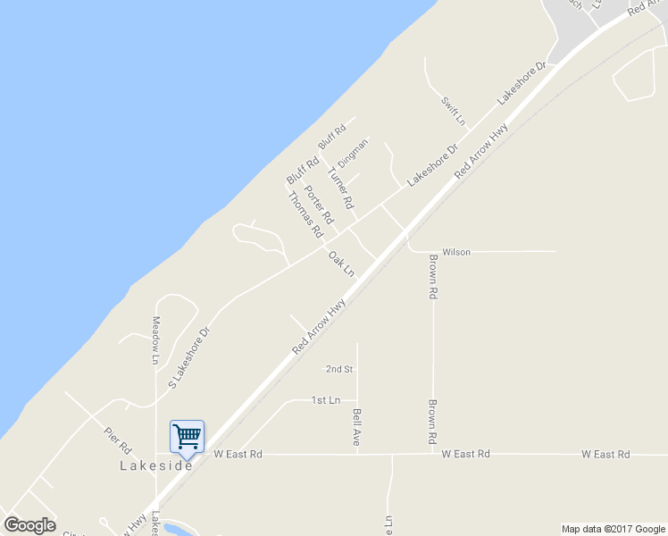 map of restaurants, bars, coffee shops, grocery stores, and more near 8532 Oak Lane in Three Oaks