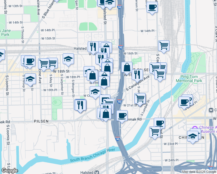 map of restaurants, bars, coffee shops, grocery stores, and more near in Chicago