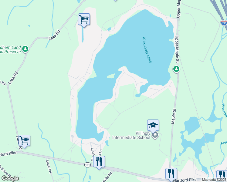 map of restaurants, bars, coffee shops, grocery stores, and more near 58 Island Road in Killingly